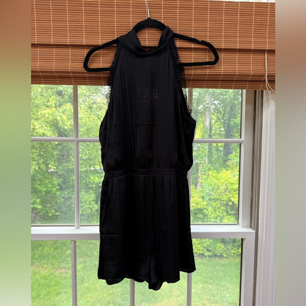 Naked Zebra Silk Effect Black Romper with Lace Detail